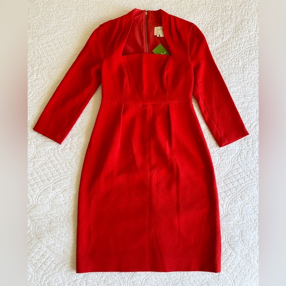 Kate Spade Sheila Red Sheath Dress 3/4 Sleeve Square Neck Holiday Size 2 NWT$398 - Picture 2 of 16